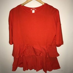 Red orange ruffle shirt